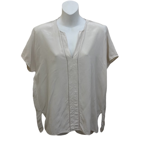 Vince Tops - Vince Split Neck Popover Silk Top Beige  Small